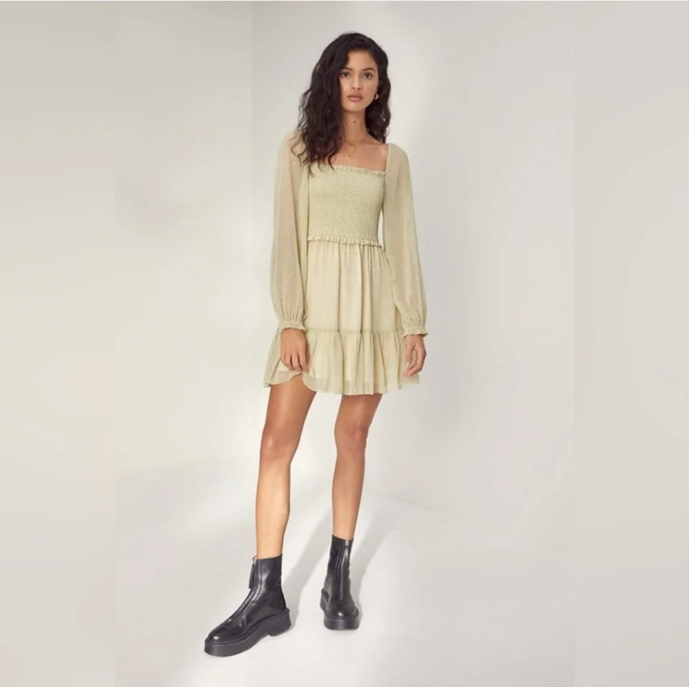 Aritzia Wilfred Tempest Dress Small Birch/Marsh Green - Picture 2 of 10